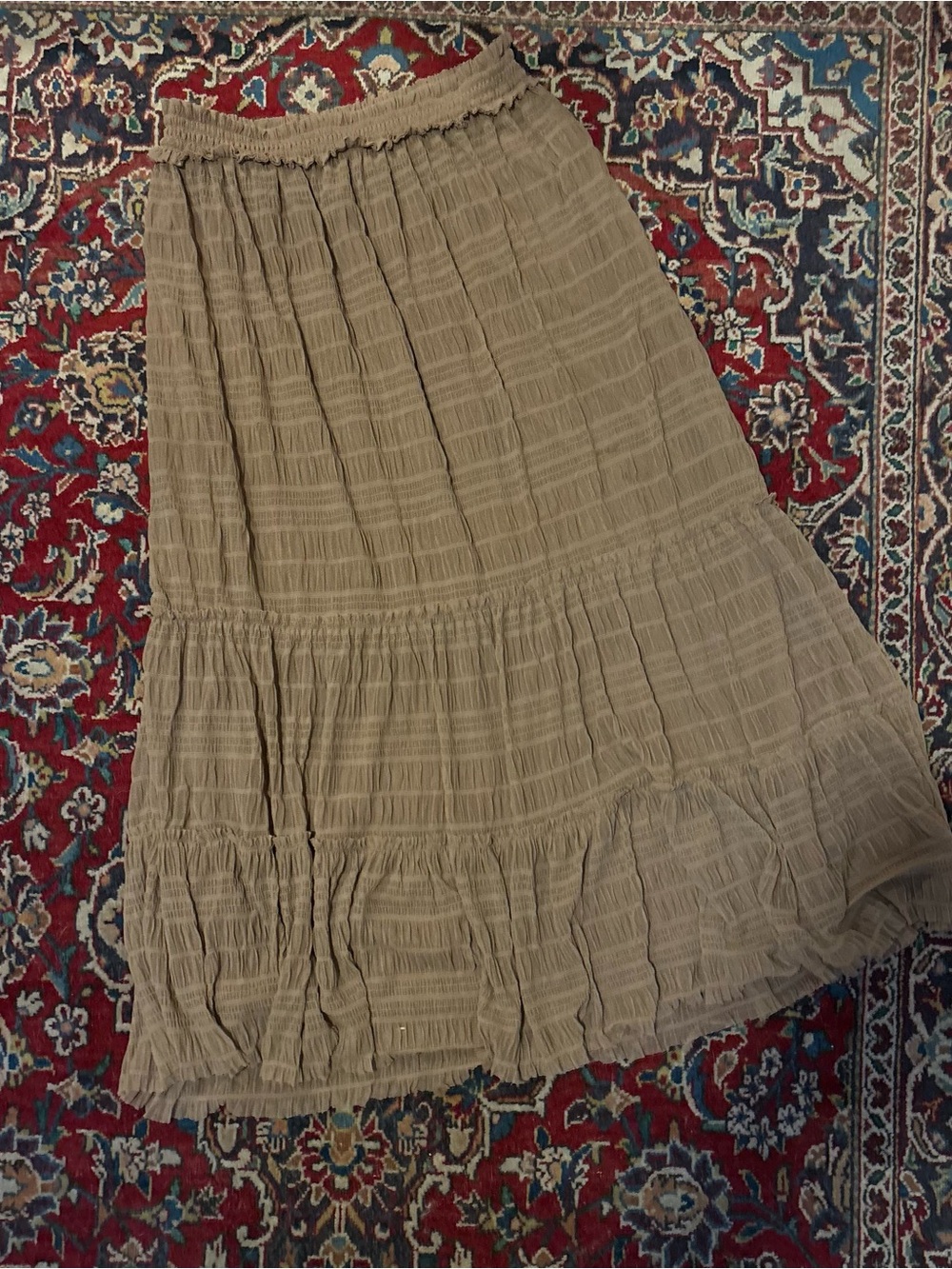 Vintage Olive Maxi Tiered Skirt